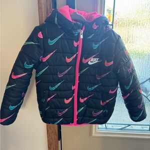 Nike Kids' Black and Pink Puffer Jacket